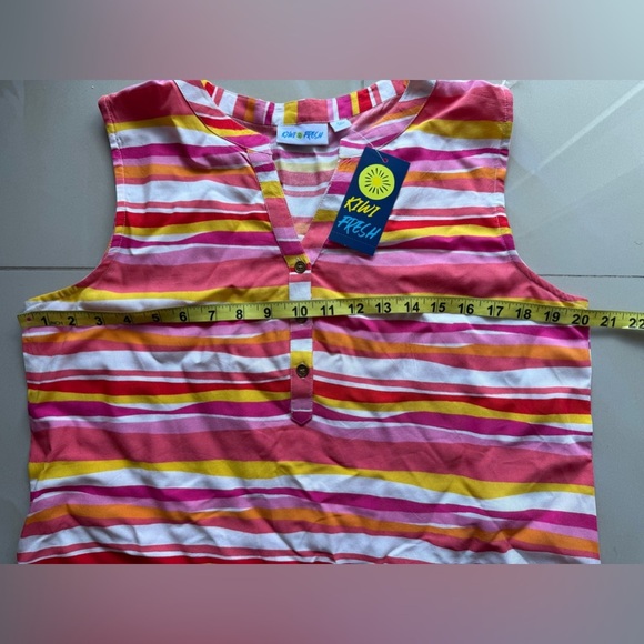 Women’s Kiwi & Fresh Tank Top pink colorful stripes sleeveless summer Rayon PL - Picture 9 of 14